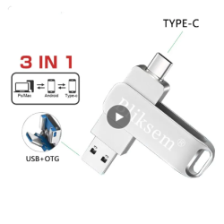 Flash Drive OTG 32GB 64GB USB2.0 de alta velocidade para computador Celular 3in1 USB Metal Mini Pen Drive USB 64GB