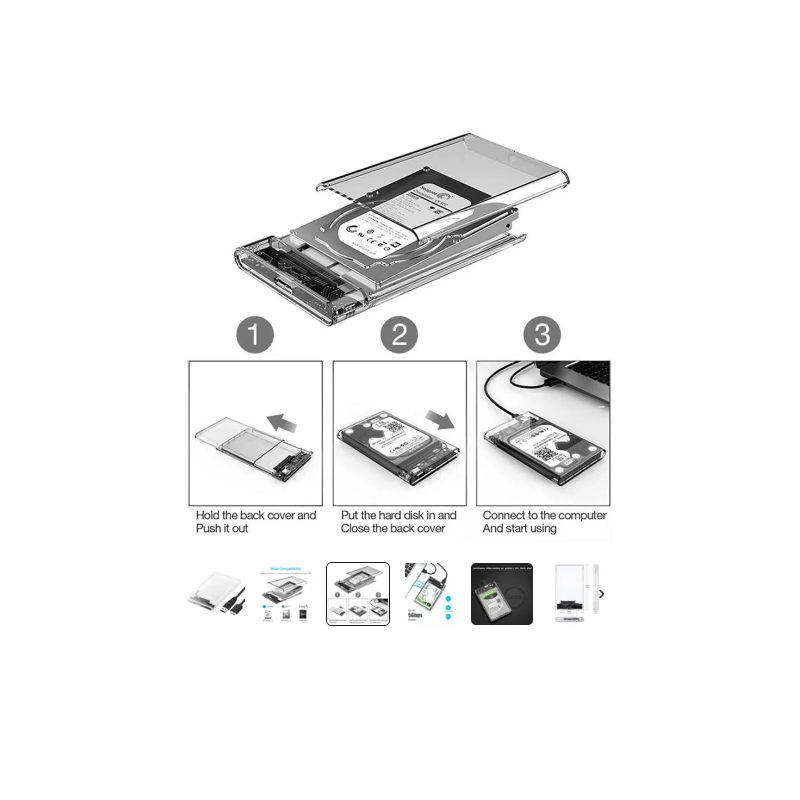 Caixa de disco rígido externo, caixa do disco rígido, HDD, Shell SSD, gabinete, USB 3.0 para SATA III, 2,5"
