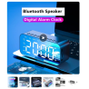 LED Despertador Digital com Bluetooth, alto-falante Espelho Quarto Escritório Decoração Tabela Tela Temperatura Rádio FM